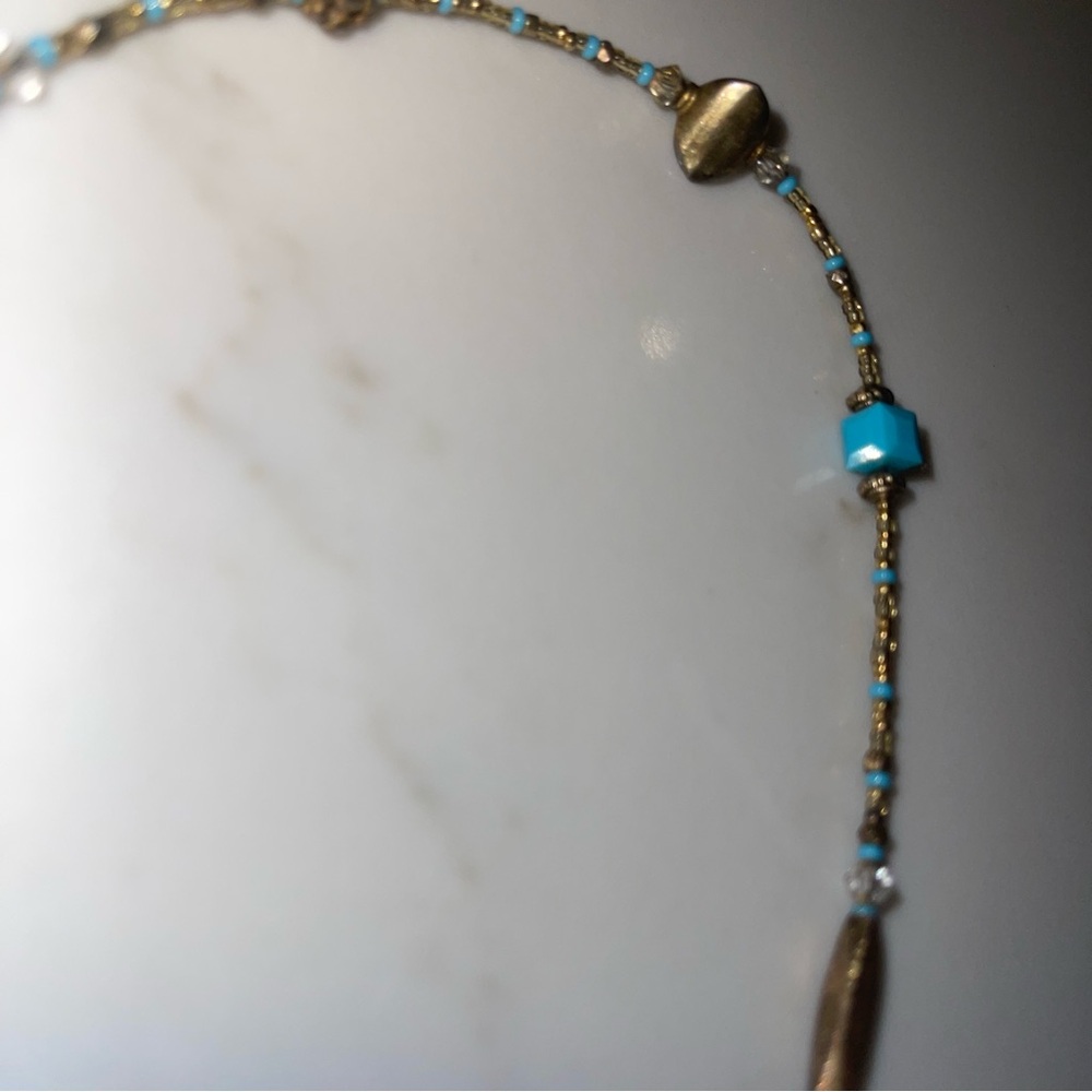 Handmade Gold & Turquoise Heart Pendant Necklace - Women's Jewelry - Picture 6 of 11